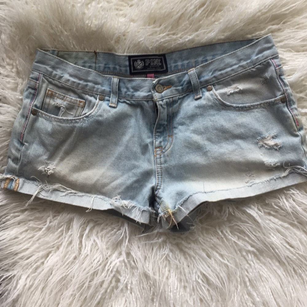 PINK distressed jean shorts